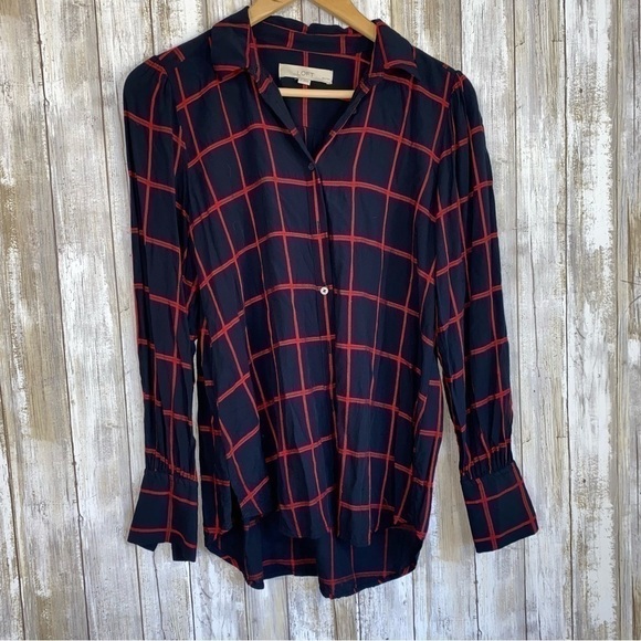 LOFT Tops - LOFT Navy Red Windowpane Plaid Button Down Blouse Petite Small
